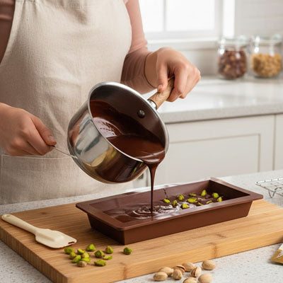 chocolat au pistache préparé dans moule tablette chocolat