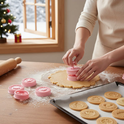 madame prépare biscuits avec emporte piece noel