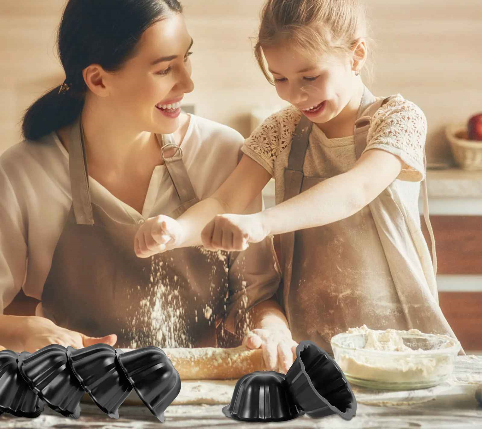maman et fille prépare gateau dans moule a gateau
