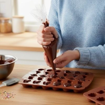 moule à chocolat  madame verse chocolat
