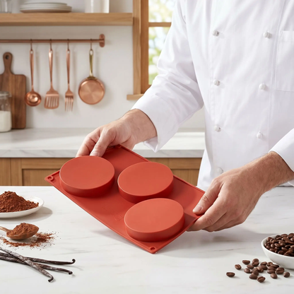 patissier prépare gâteau moule à gateau en silicone