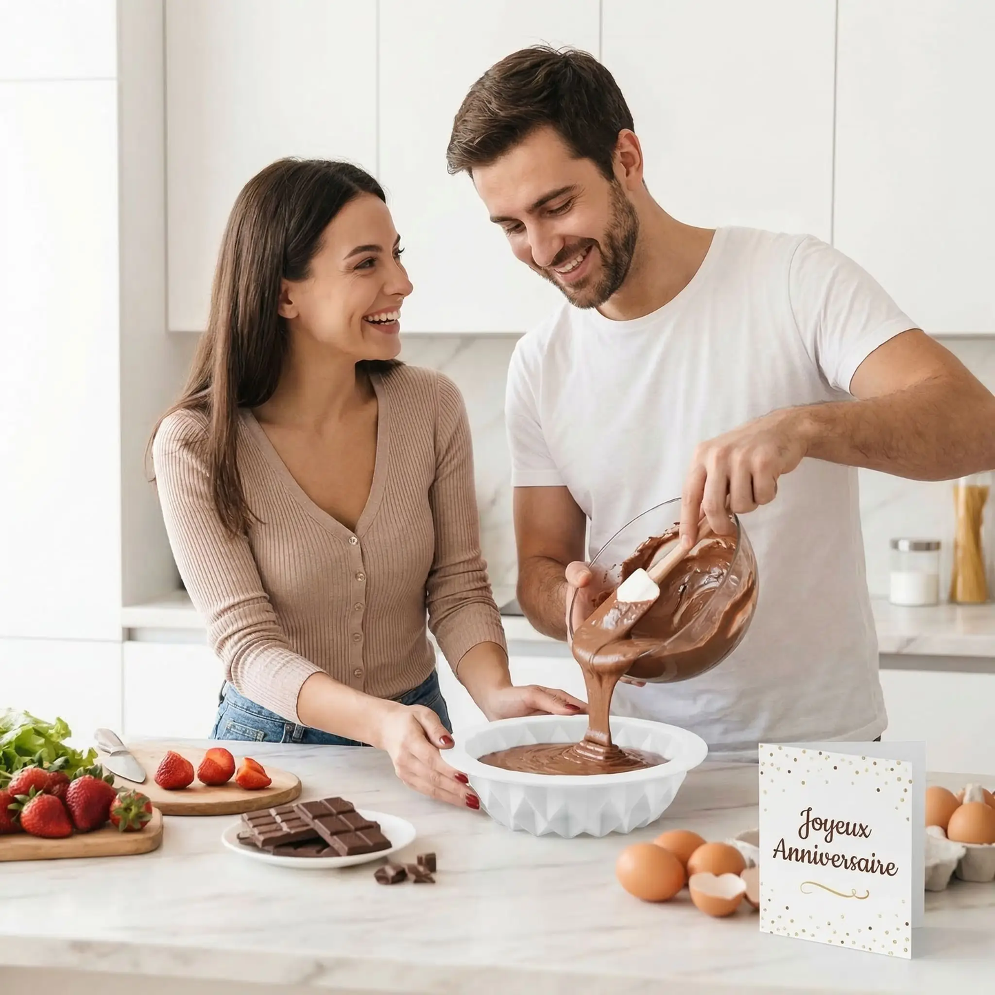 préparation versé dans moule pour gateau